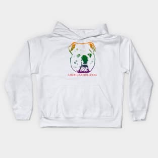 The american bulldog head is Violet, Green, Orange Kids Hoodie